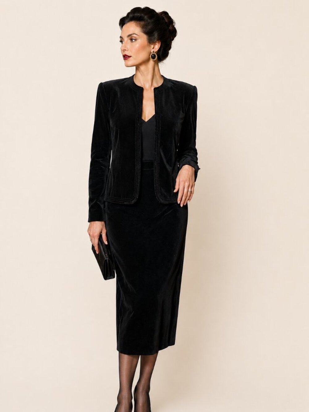 ADOLPH SCHUMAN FOR LILLI ANN Vintage Velvet Blazer & Skirt Set